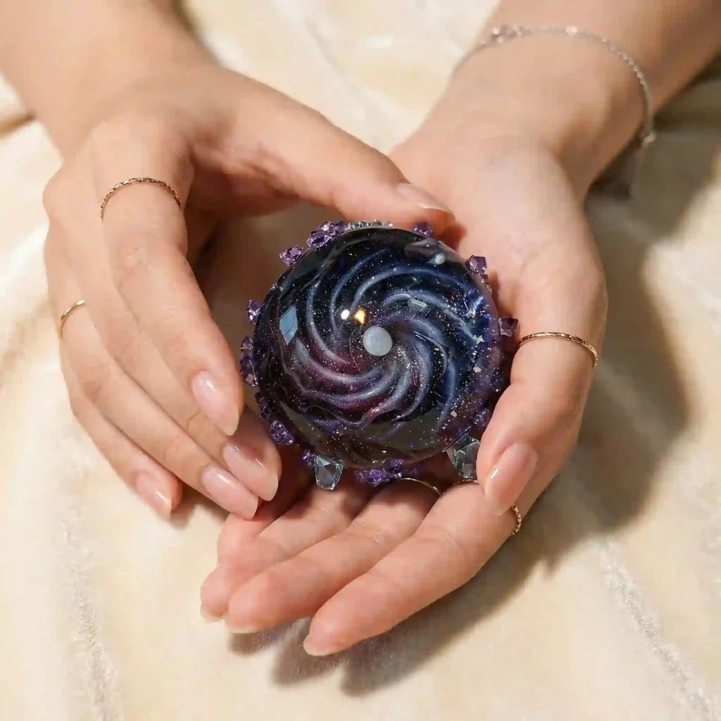 Starry Night Aurora Galaxy Swirl Quick - Rebound Taba Squishy with Amethyst Shards (Packaged) - product_typeNuwa Squishy